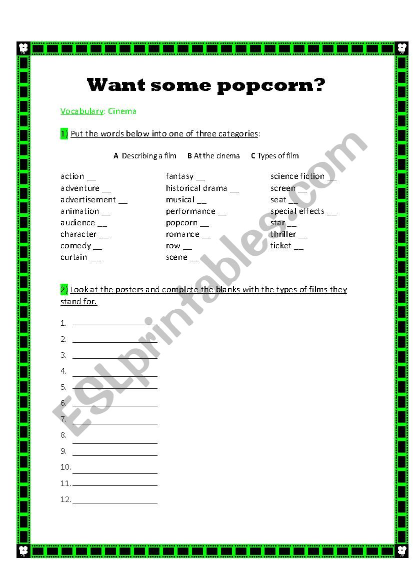 Want some popcorn? worksheet