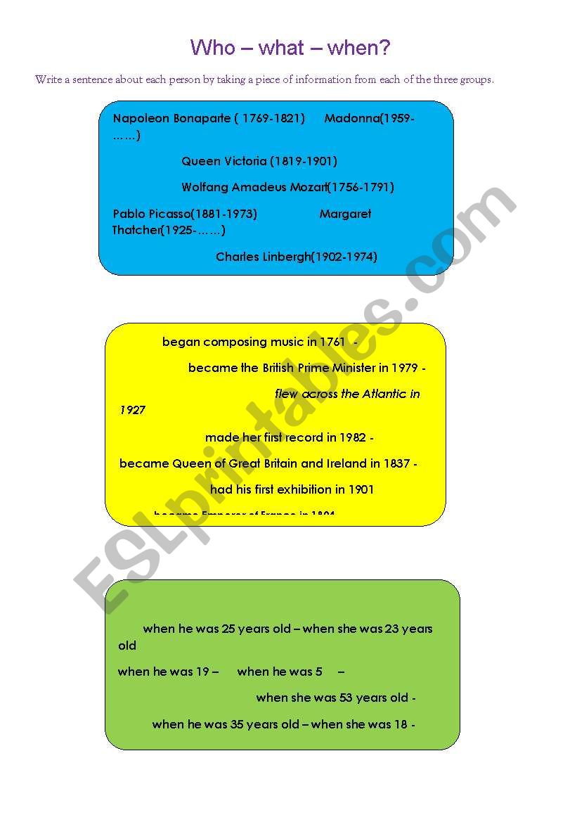 who - what - when worksheet