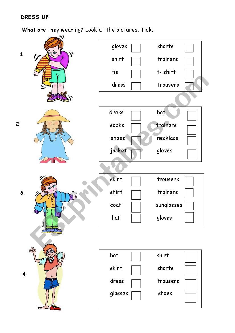 dress up worksheet