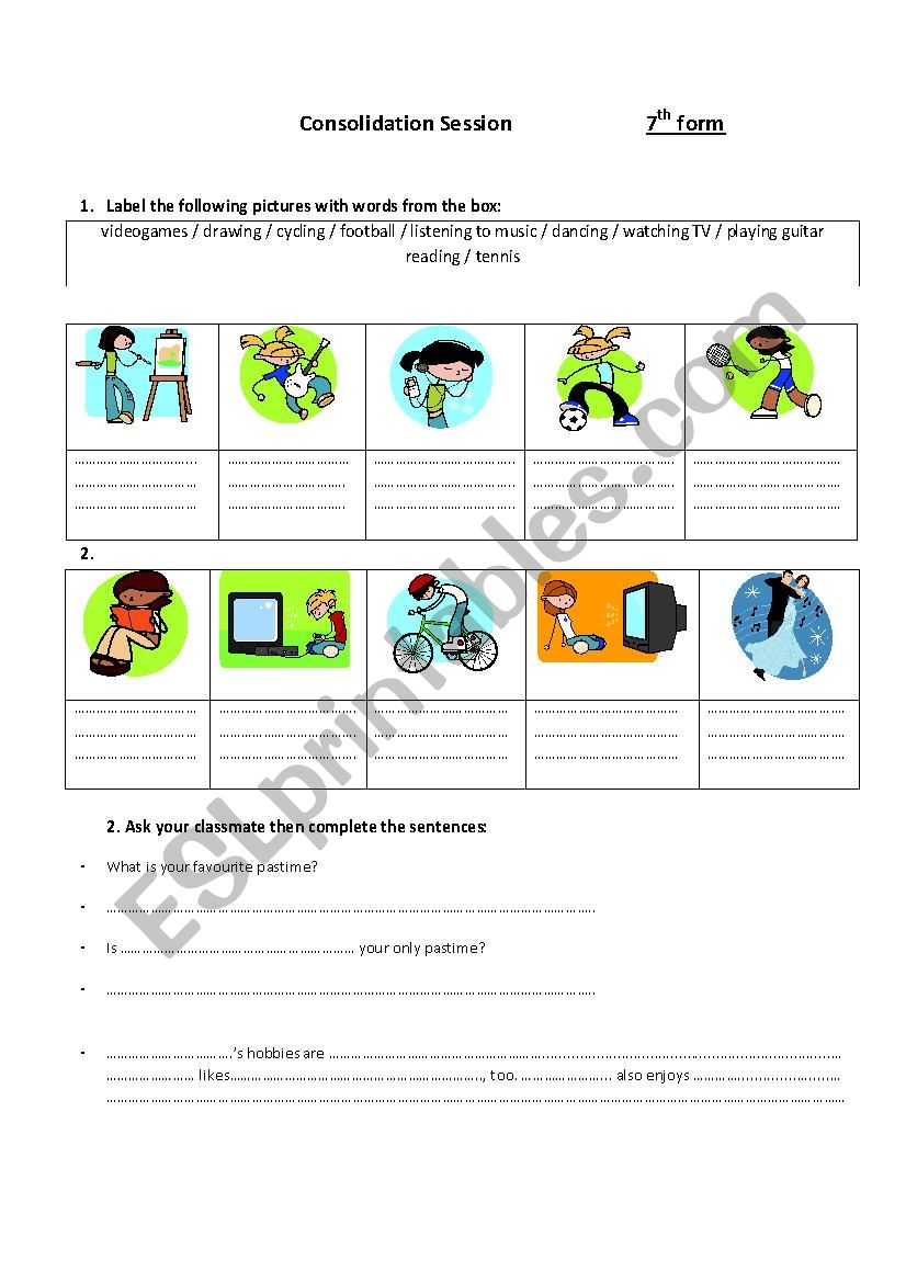 favourite hobbies worksheet