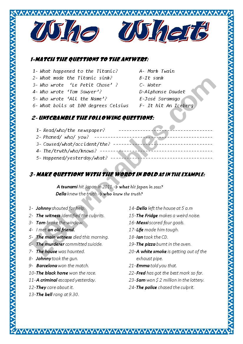 Who What worksheet