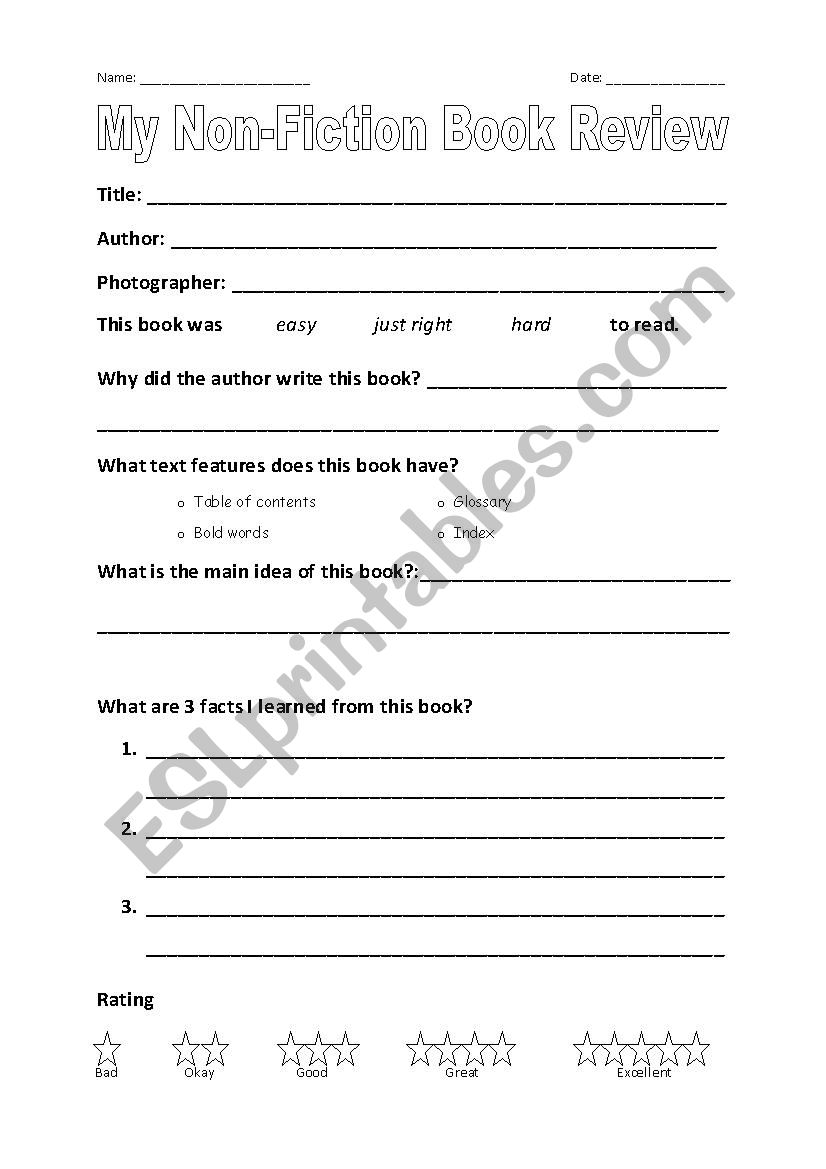 Book Review (Informational) worksheet