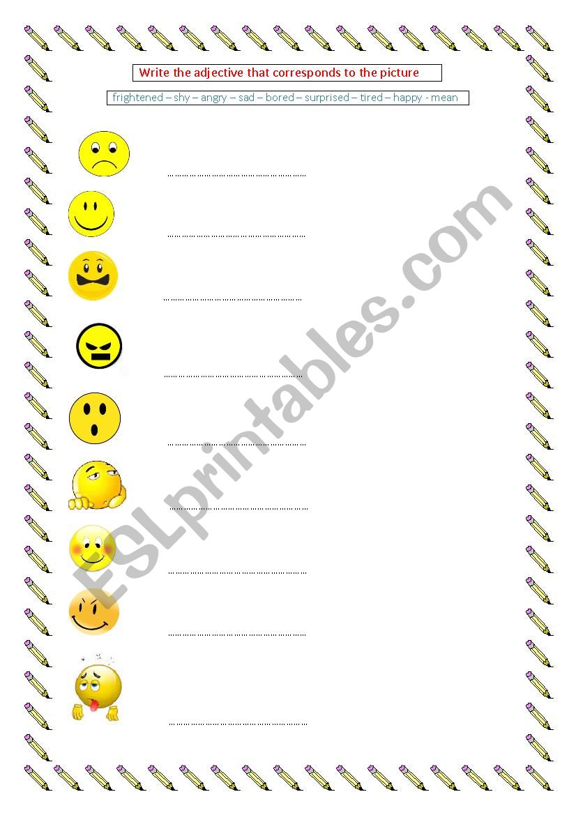 Adjectives: emotions worksheet