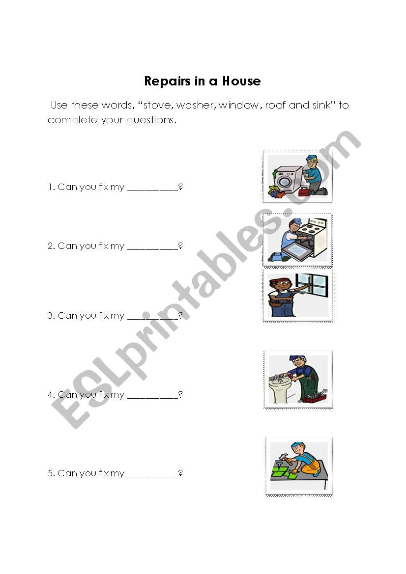 Repairs in a House worksheet