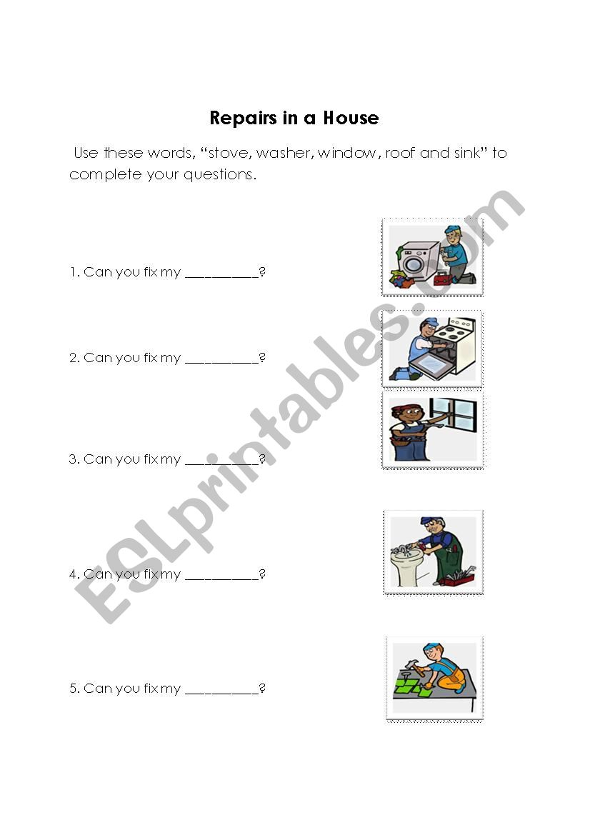 Repairs in a House worksheet