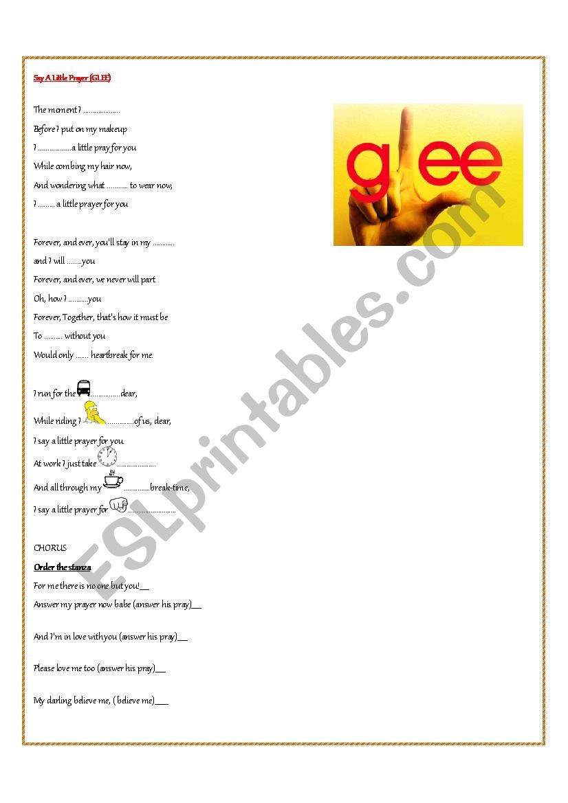 Say a little prayer (Glee) worksheet