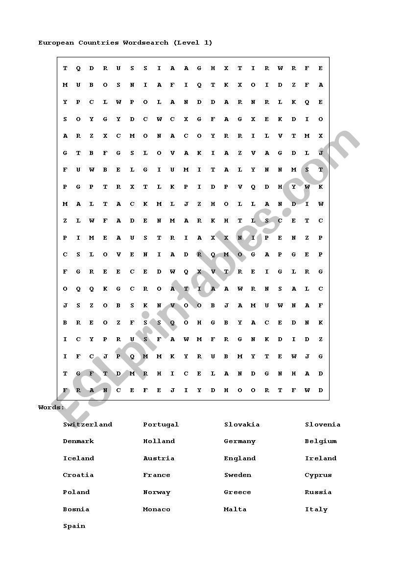 Countries worksheet
