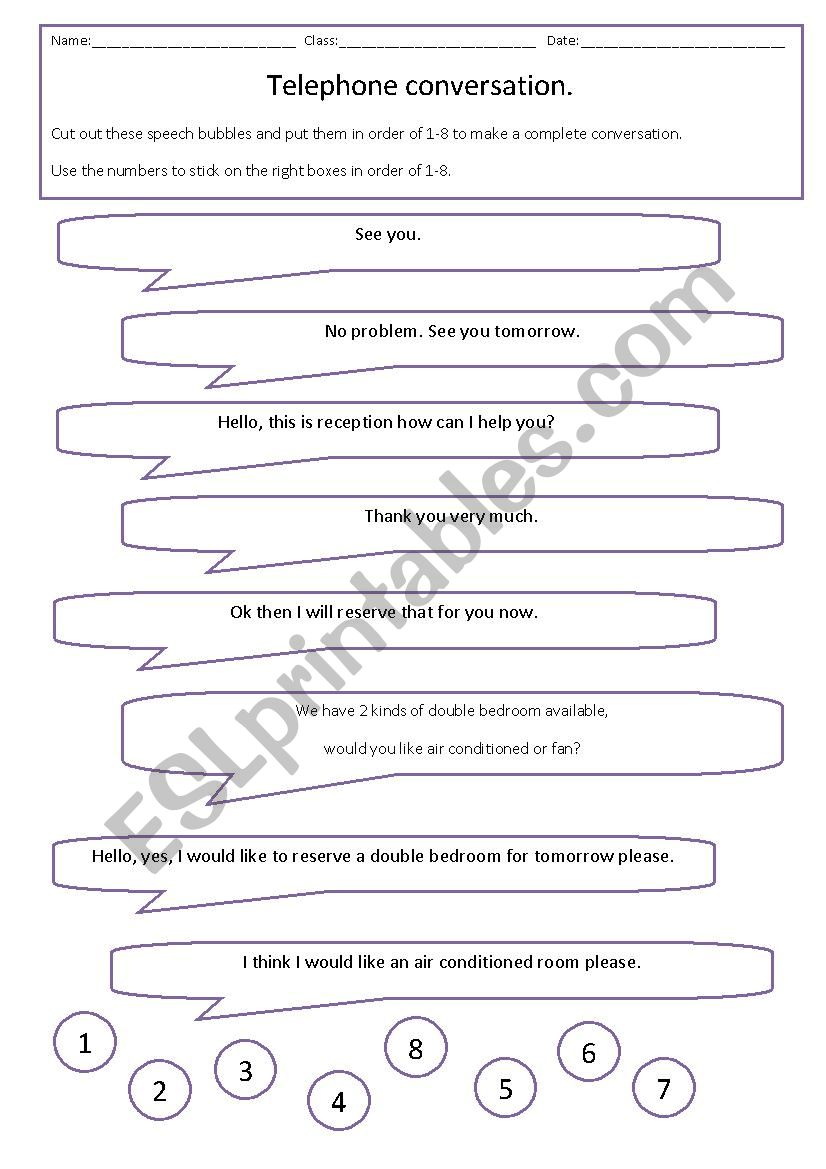 telephone conversation basic  worksheet