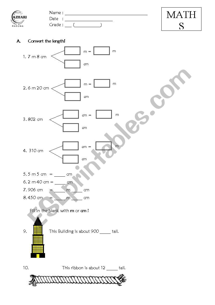 length and mass volume worksheet