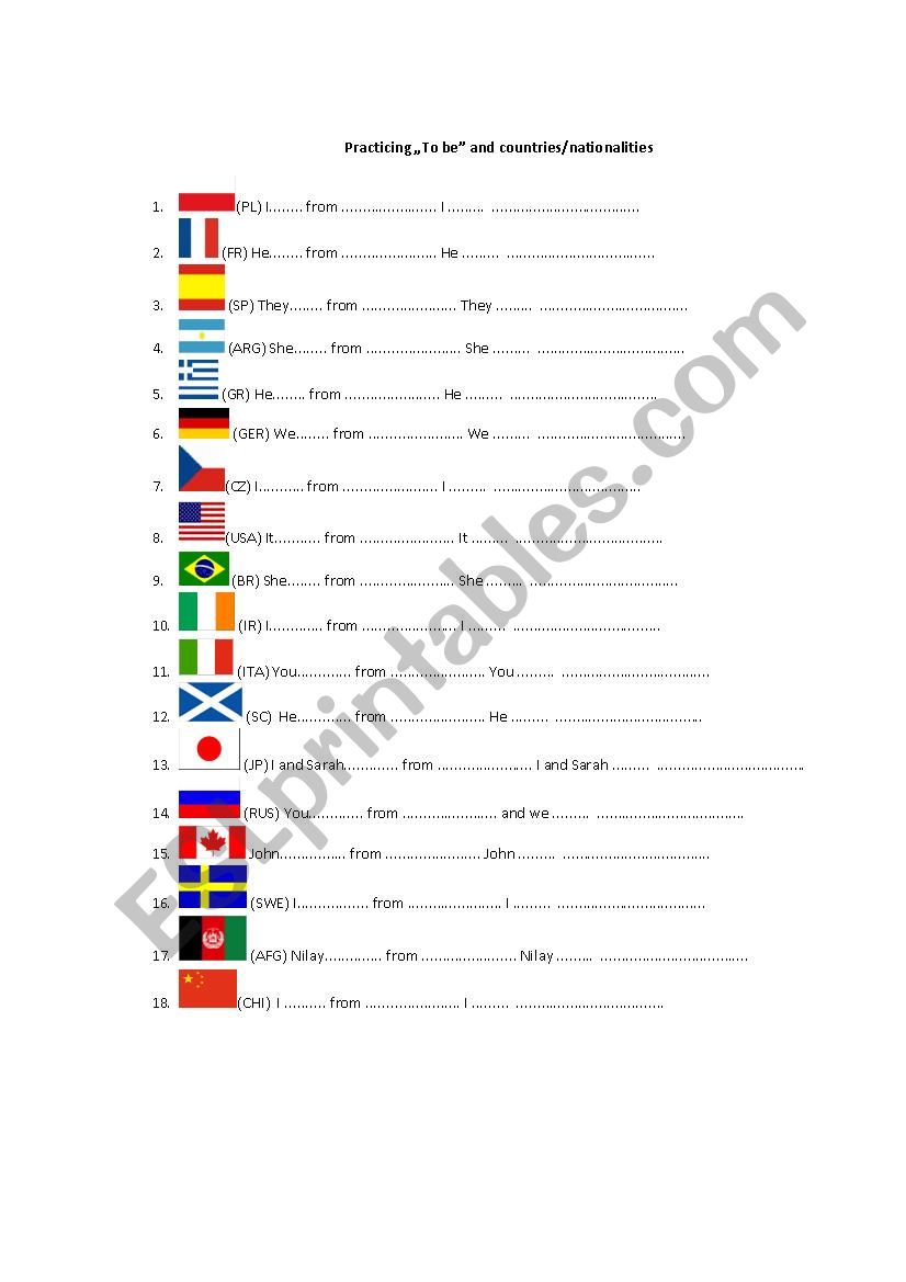 Nationalities and countries worksheet