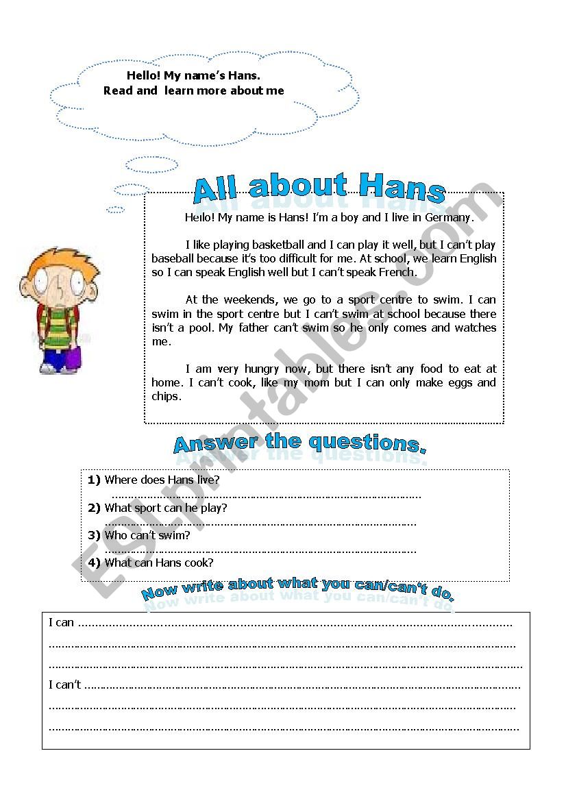 Can CanÂ´t Reading Page worksheet