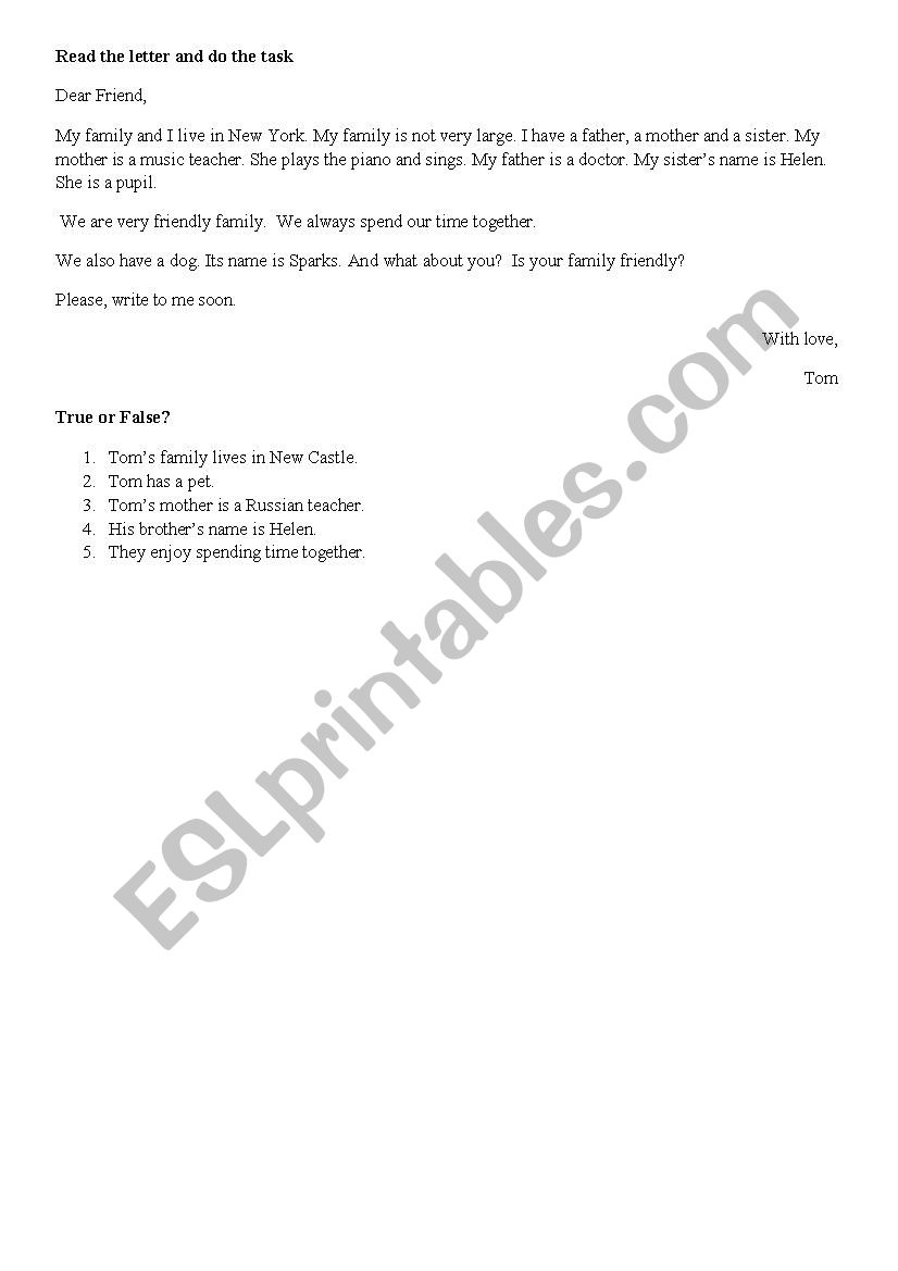 A letter from a friend (True or False)