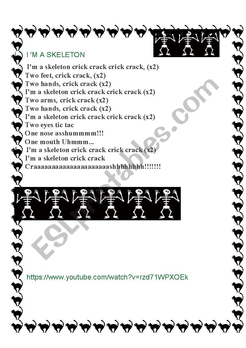 IÂ´m a skeleton song  worksheet