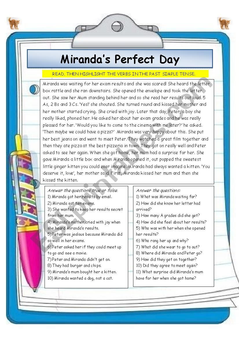Mirandas Perfect Day worksheet