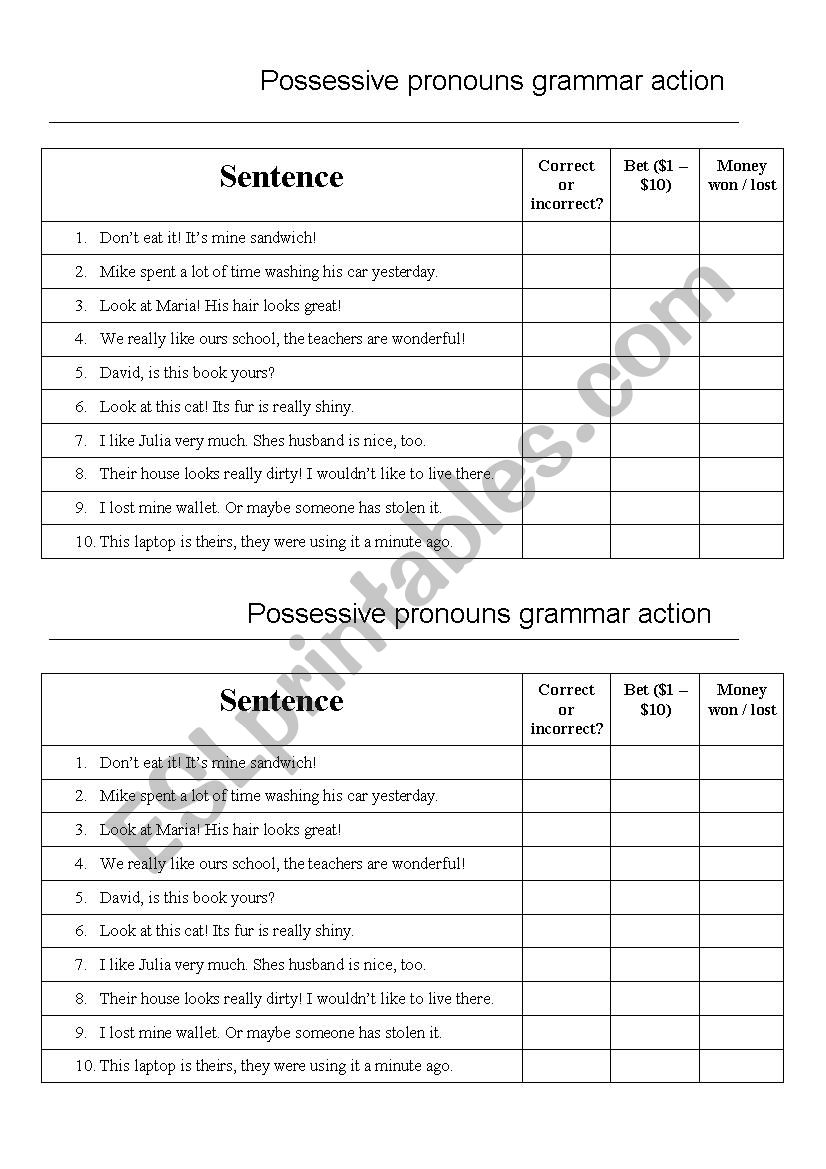 Possessive pronouns grammar auction