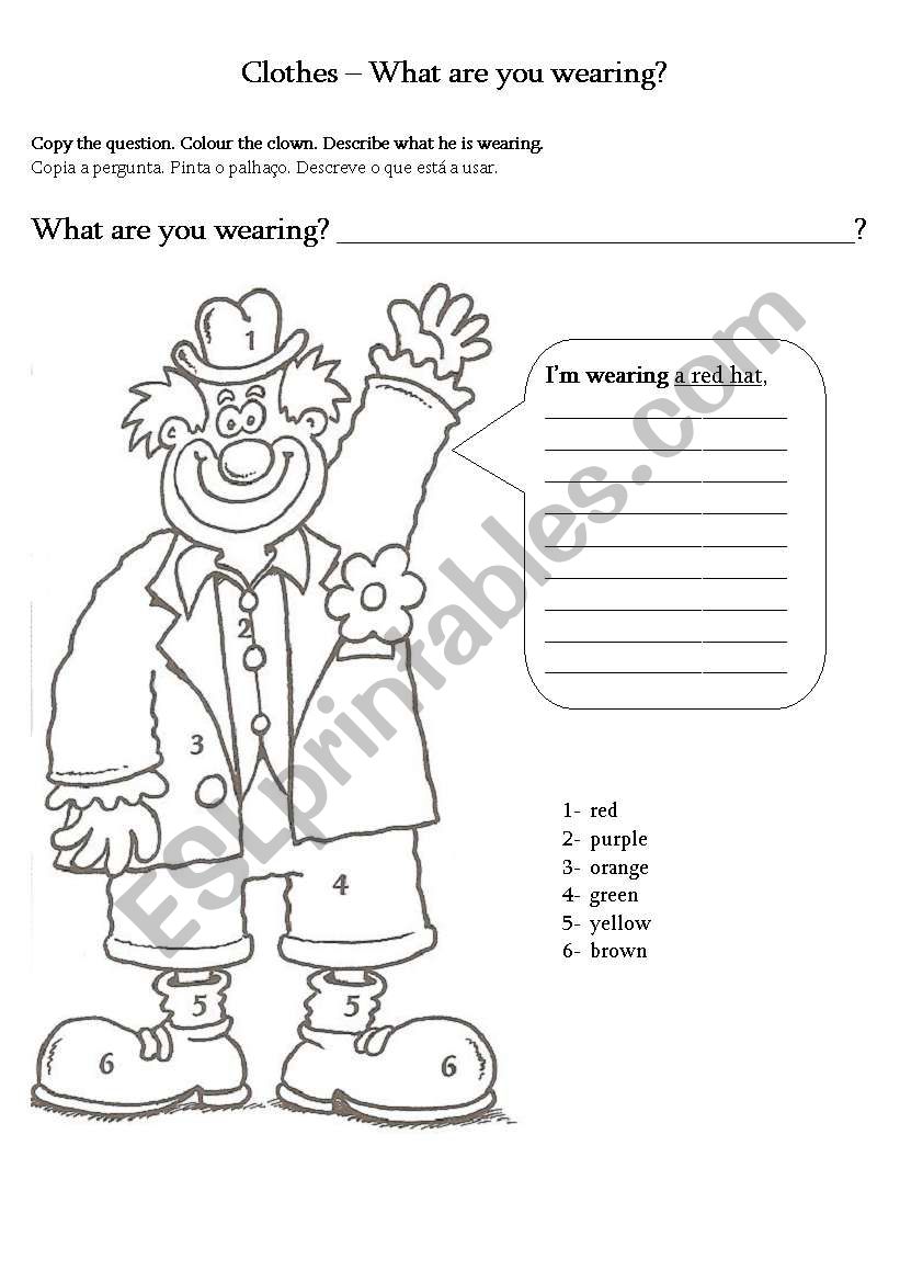 Colour and describe the clown worksheet