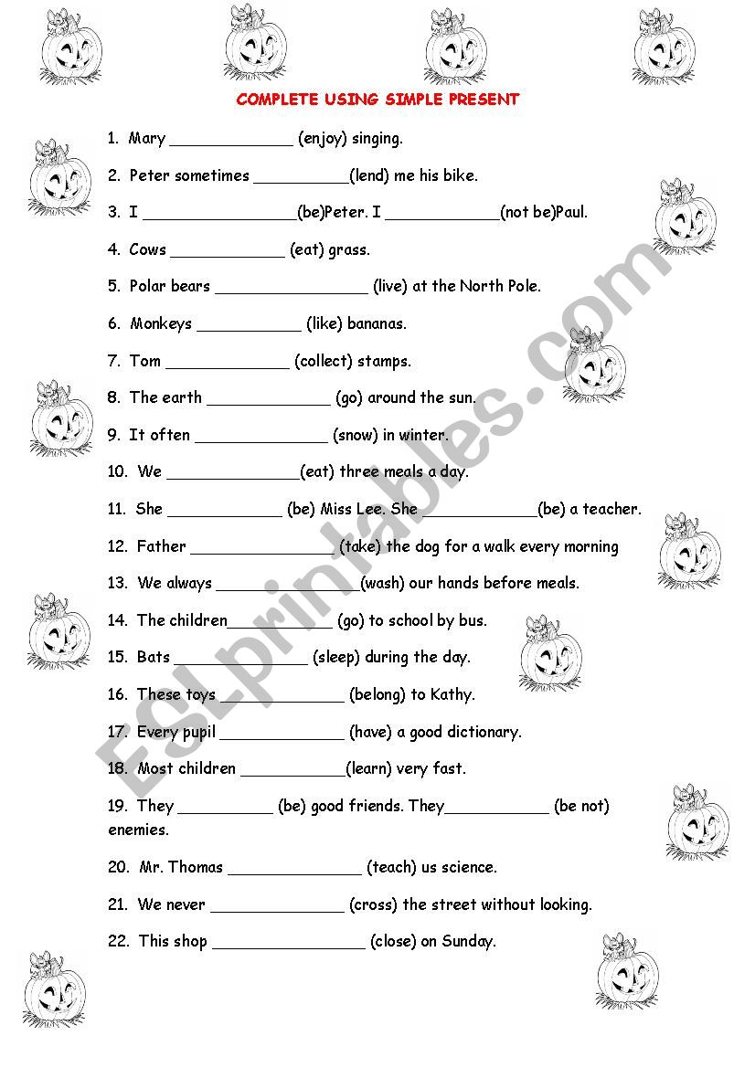 Present simple worksheet