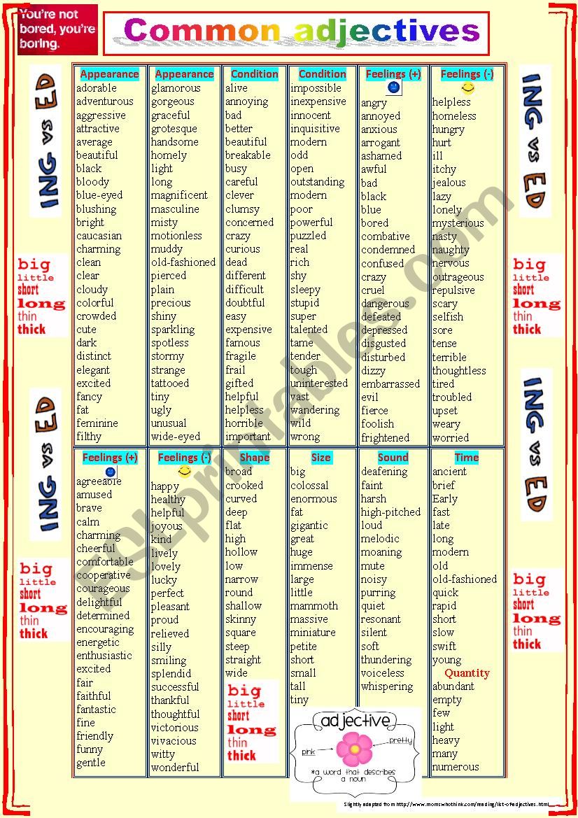 Common adjectives + TASKS (VOCABULARY  WORKSHEET)