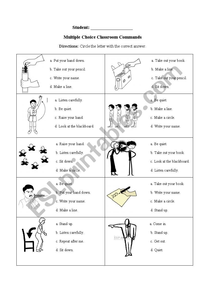 Classroom Commands worksheet