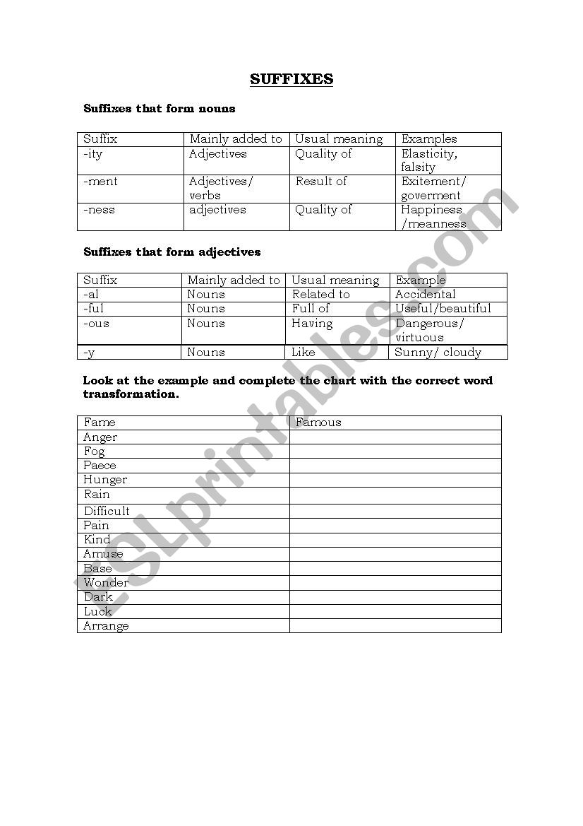 Suffixes  worksheet