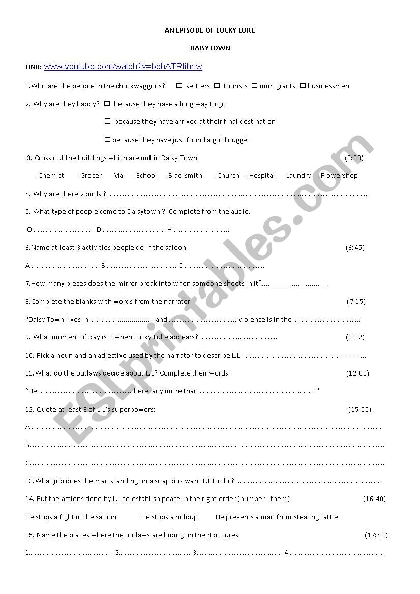 LUCKY LUKE- DAISY TOWN worksheet