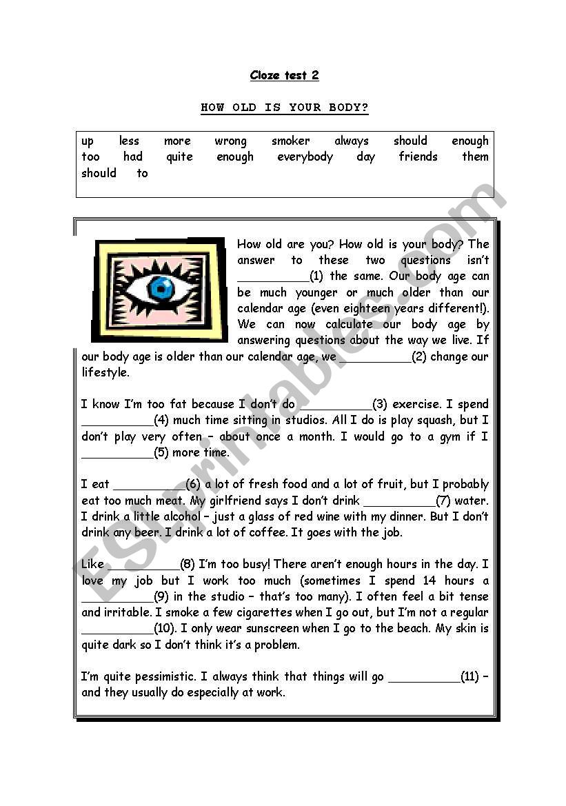 How old is your body? worksheet