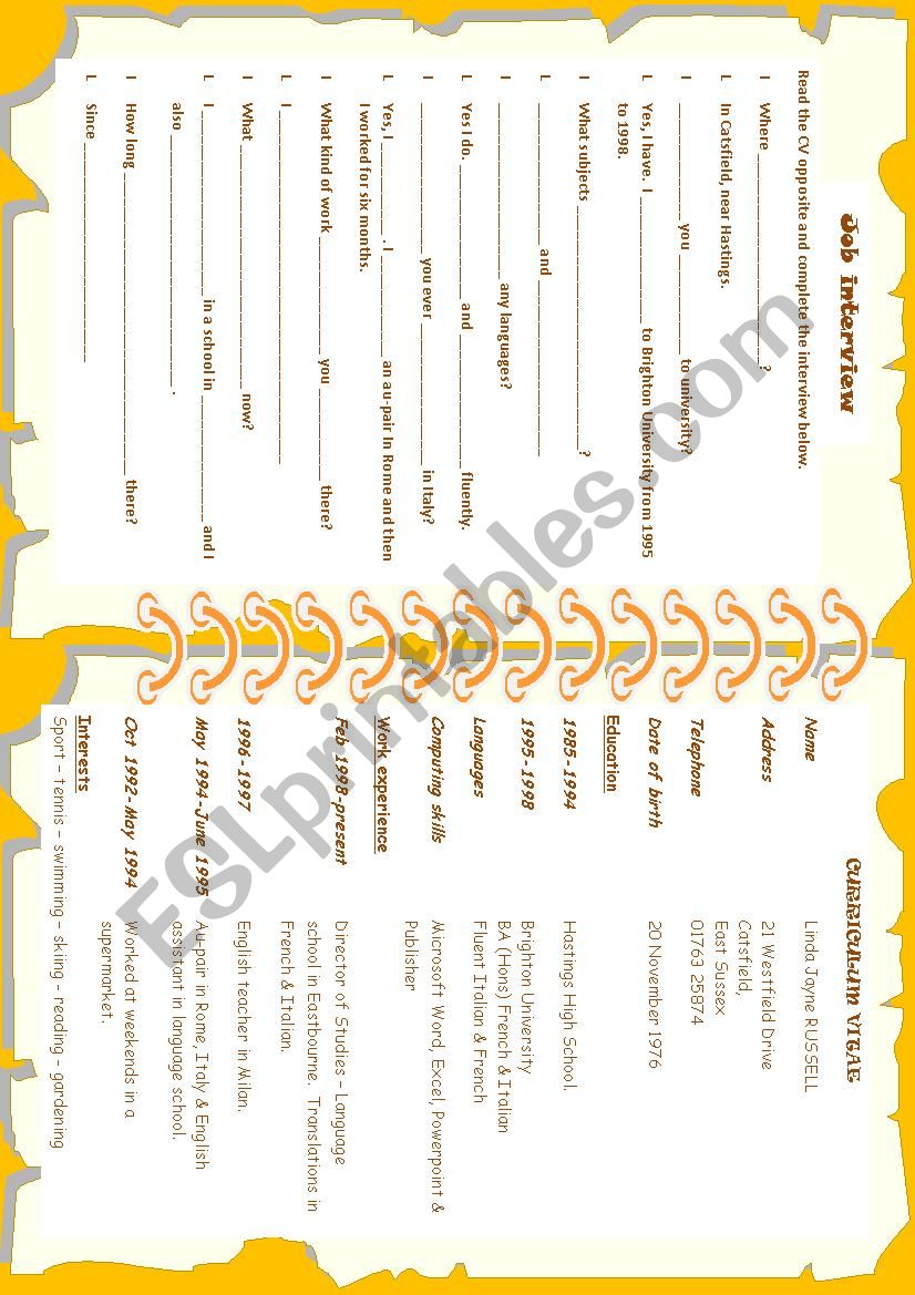 CV worksheet