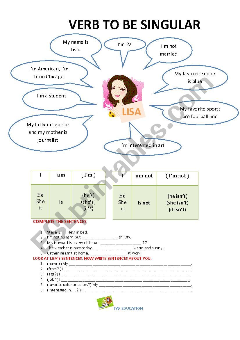 Verb to be in simple present worksheet