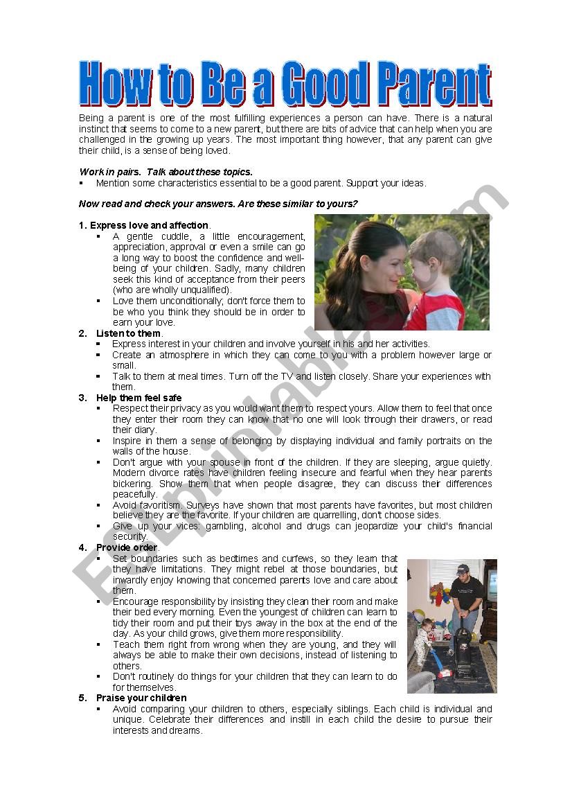 A good parent worksheet