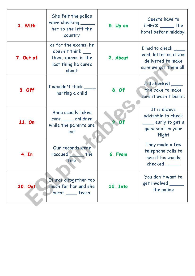 phrasal verbs dominoes worksheet