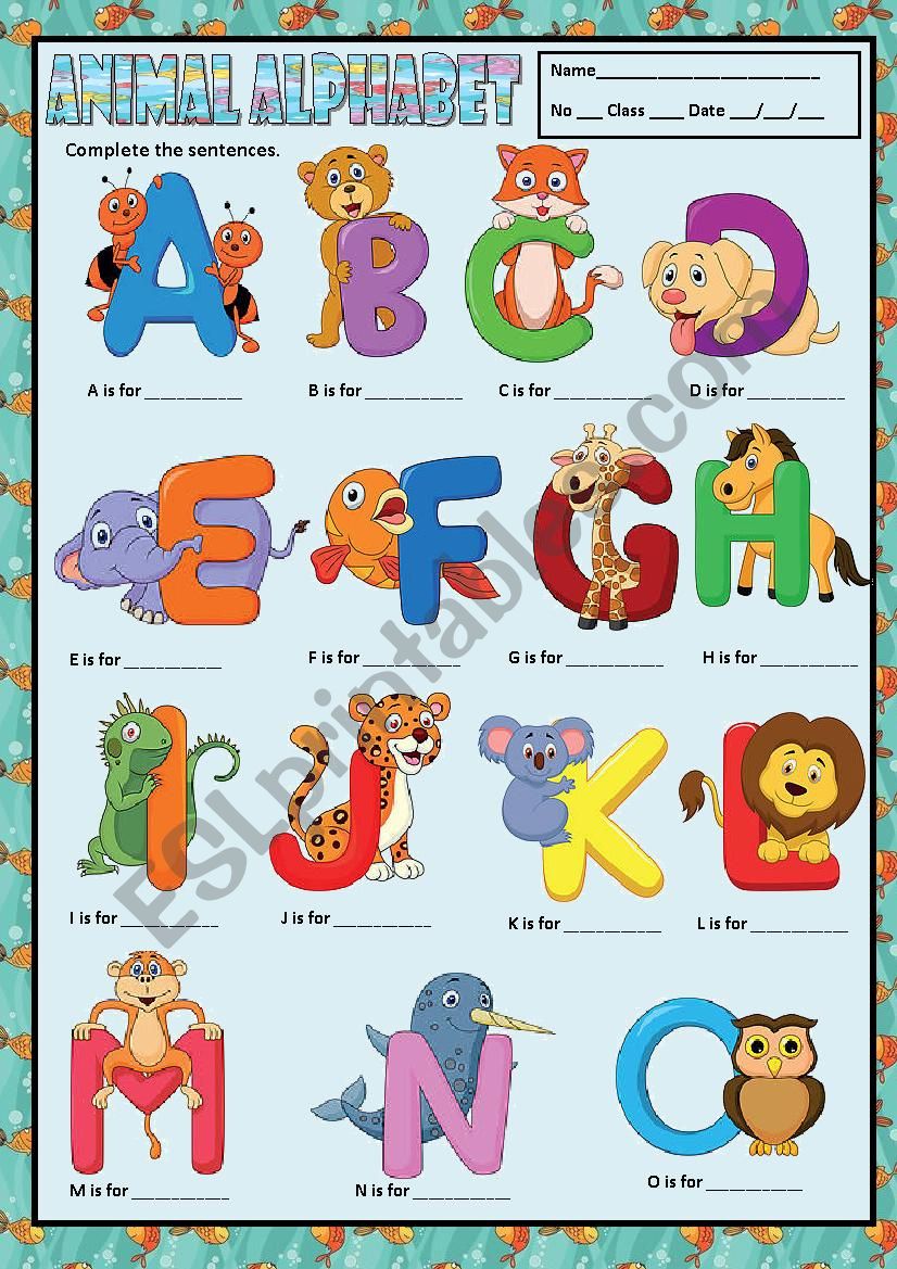 THE ALPHABET - ANIMALS + KEY worksheet