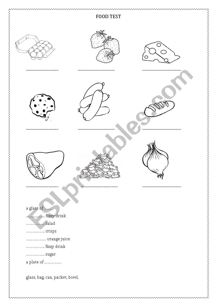 Food test worksheet