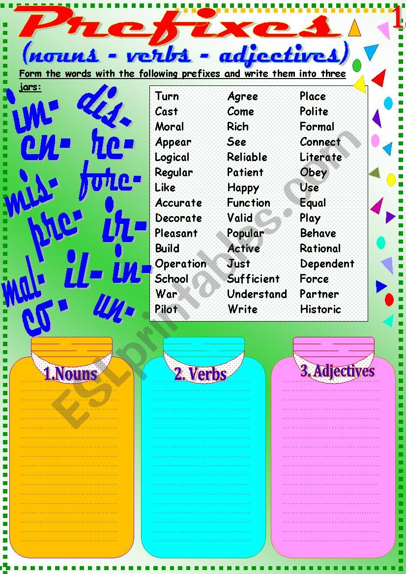 Prefixes 1 worksheet