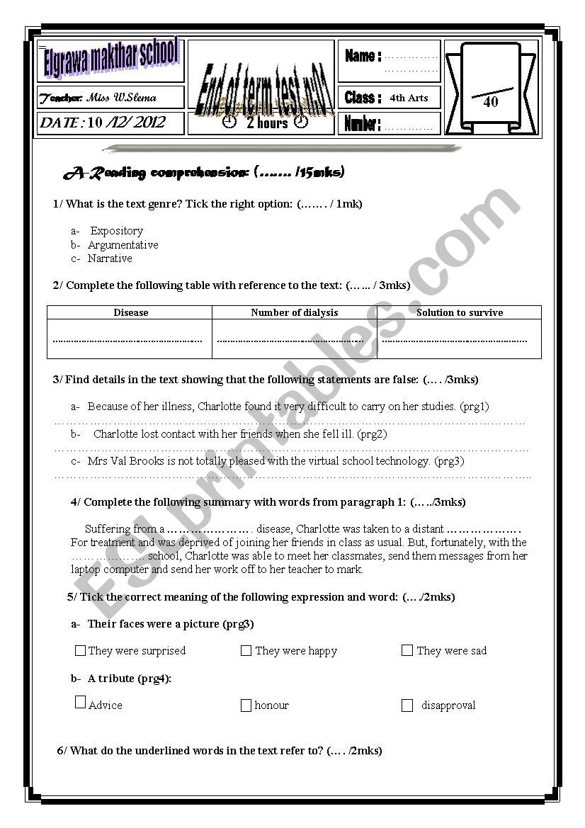 end of term test n1 worksheet