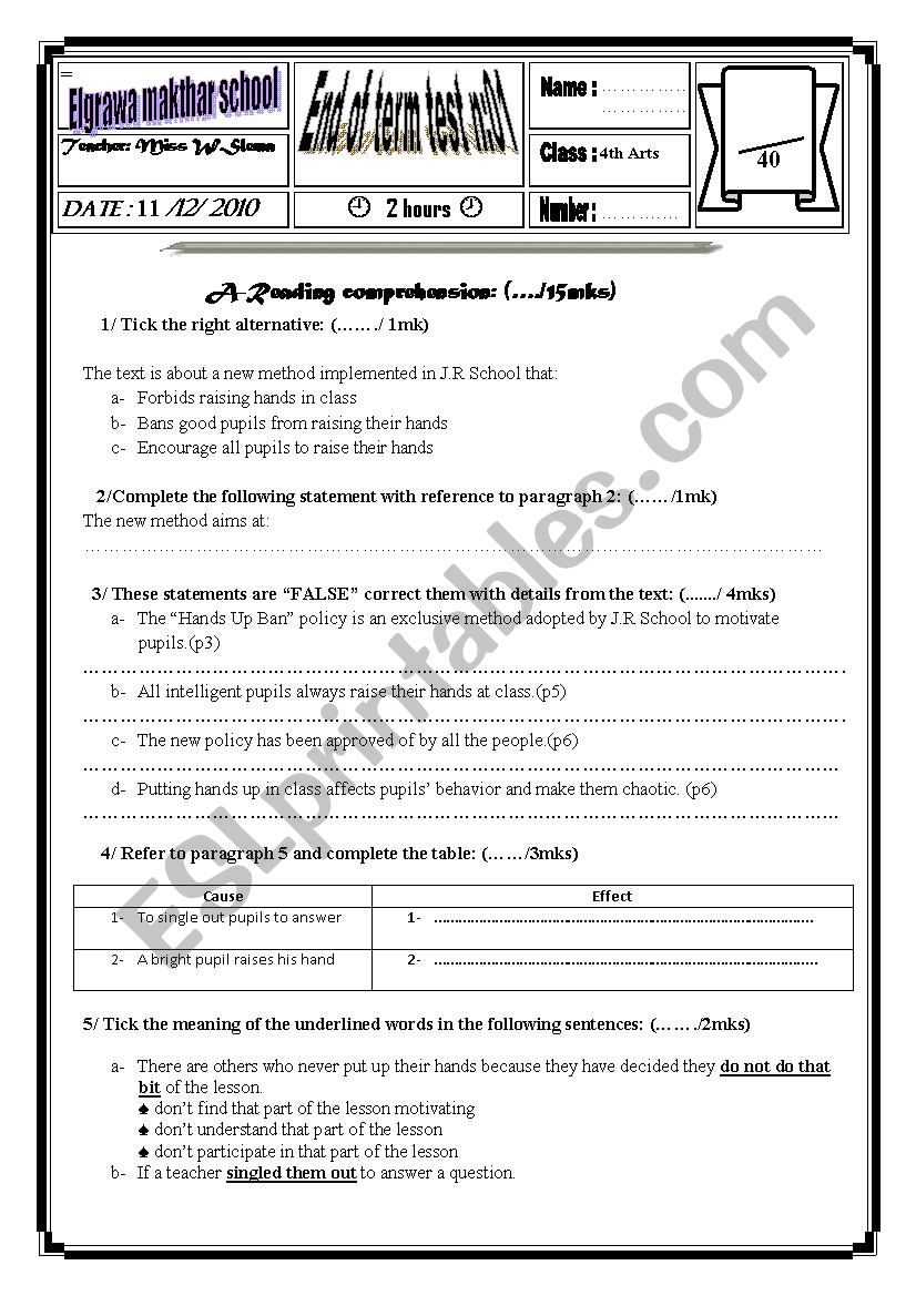 end of term test n1 worksheet