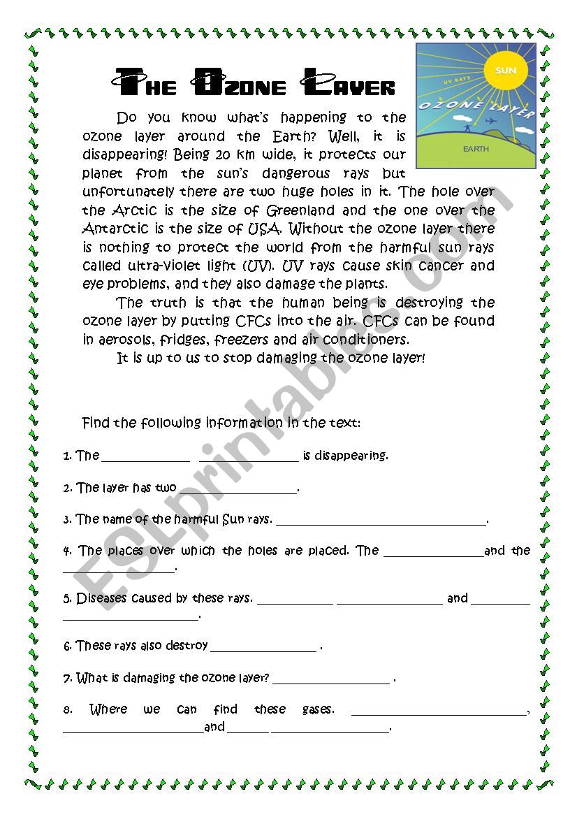 The Ozone Layer - ESL worksheet by sarasantos
