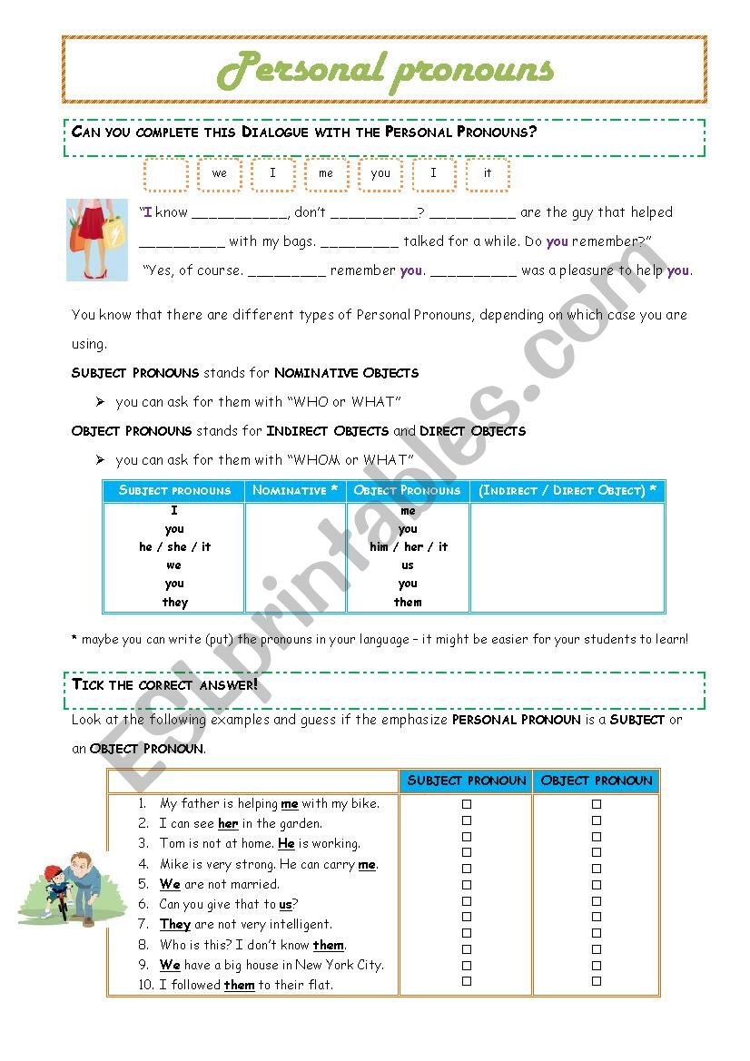 Personal Pronouns worksheet