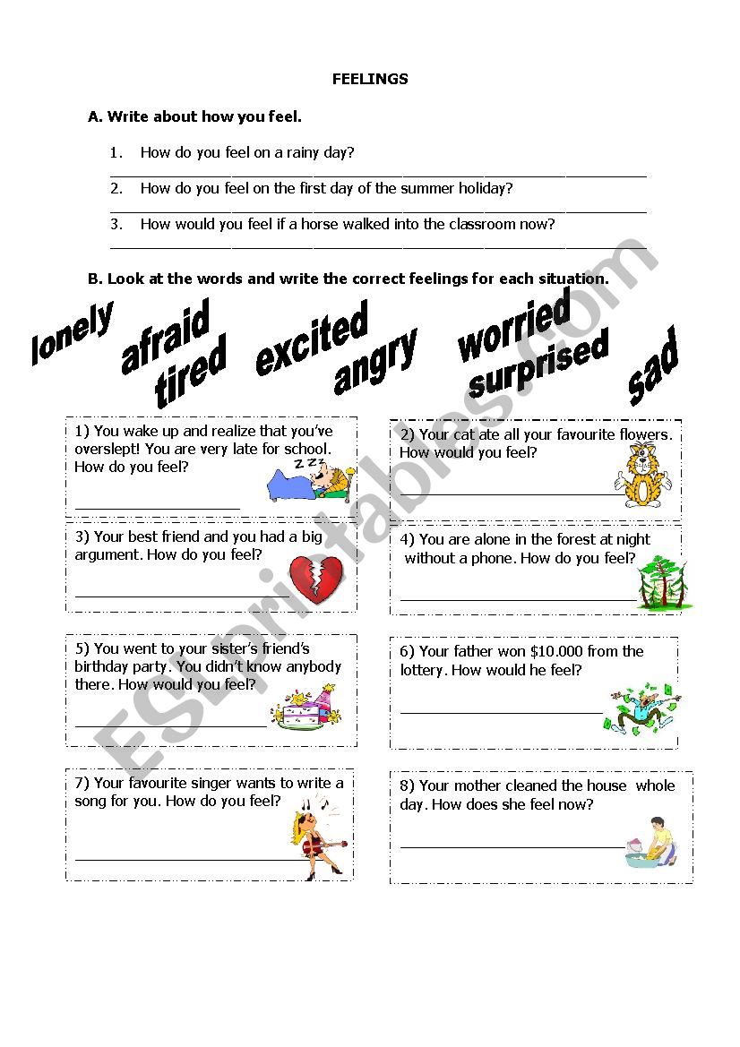 Feelings, Vocabulary worksheet