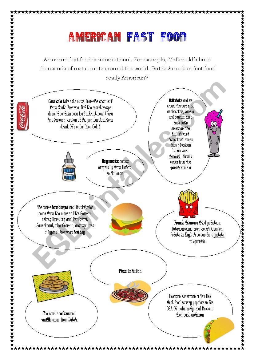 American Fast Food worksheet