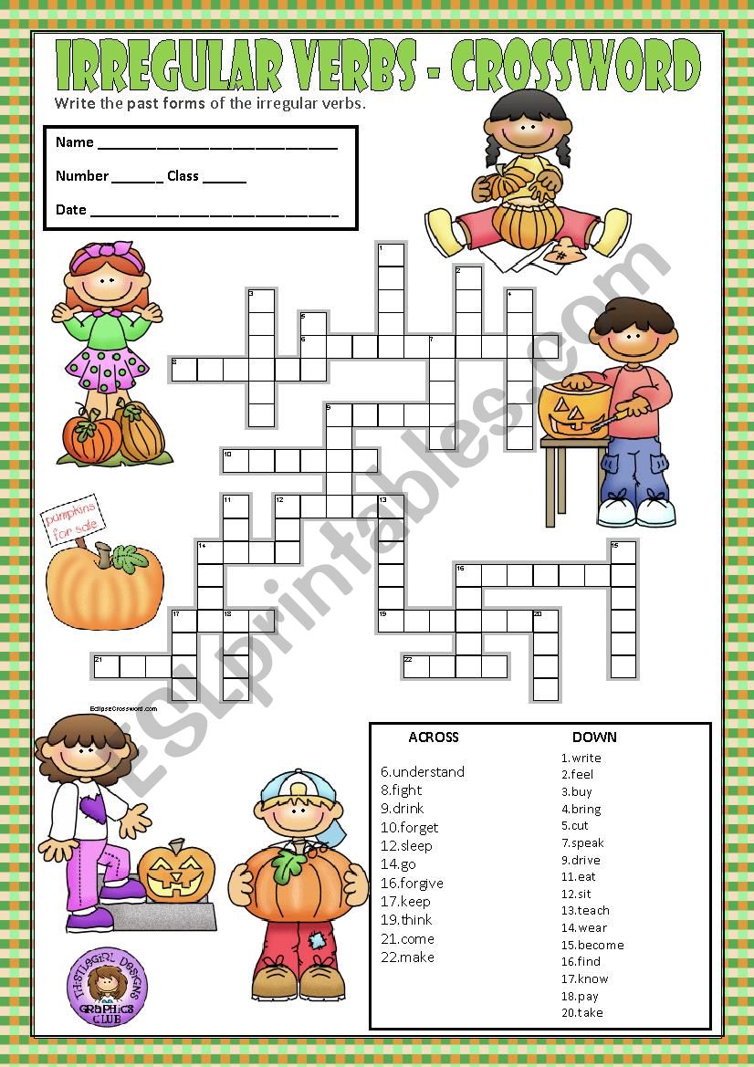 PAST SIMPLE IRREGULAR VERBS - CROSSWORD + KEY