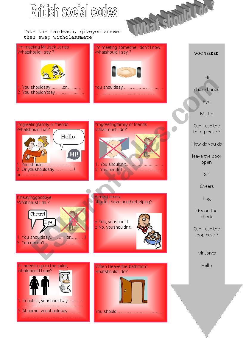 British social codes worksheet