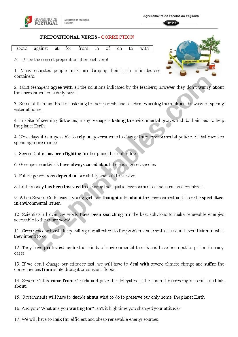 Environment - Prepositional Verbs