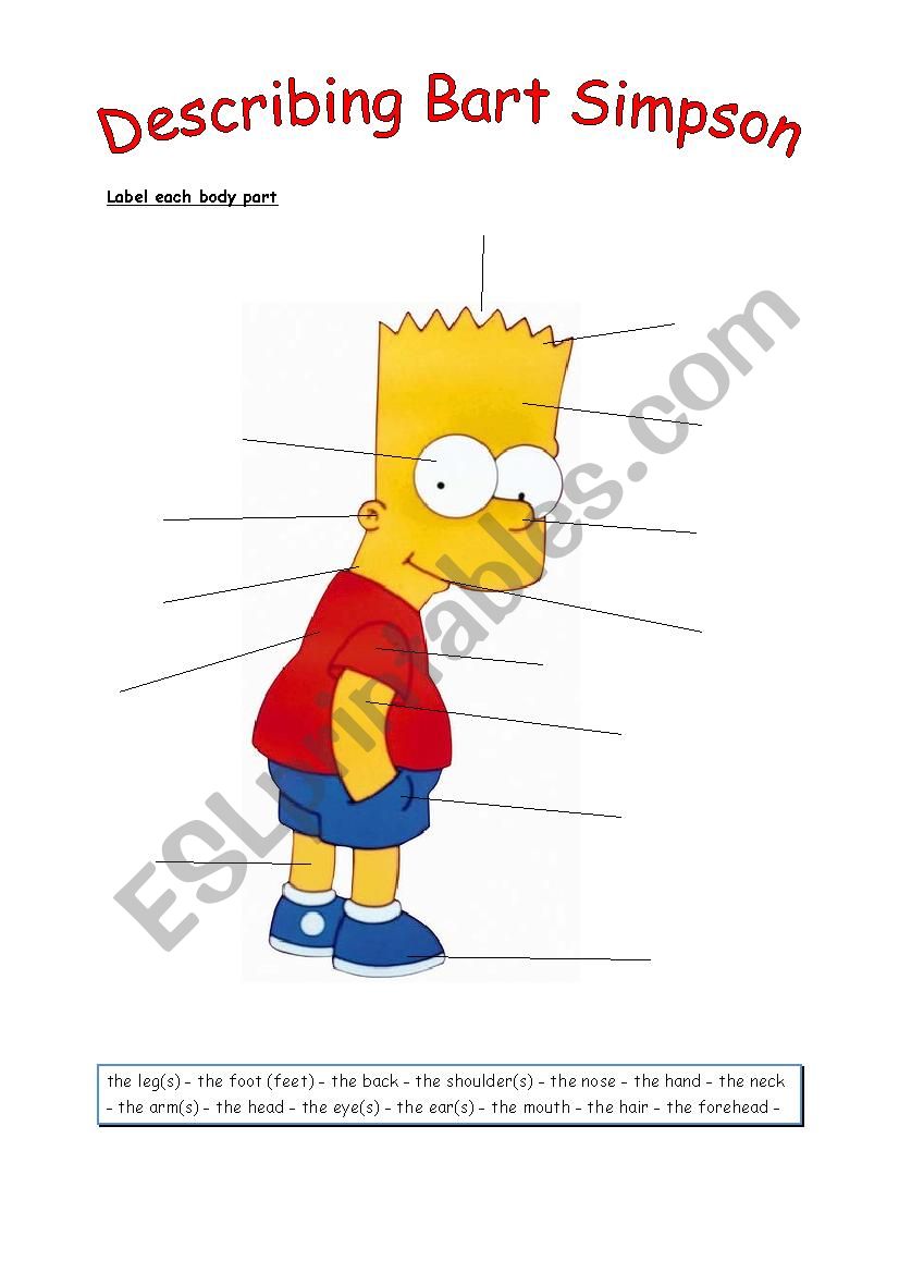 describing Bart Simpson worksheet