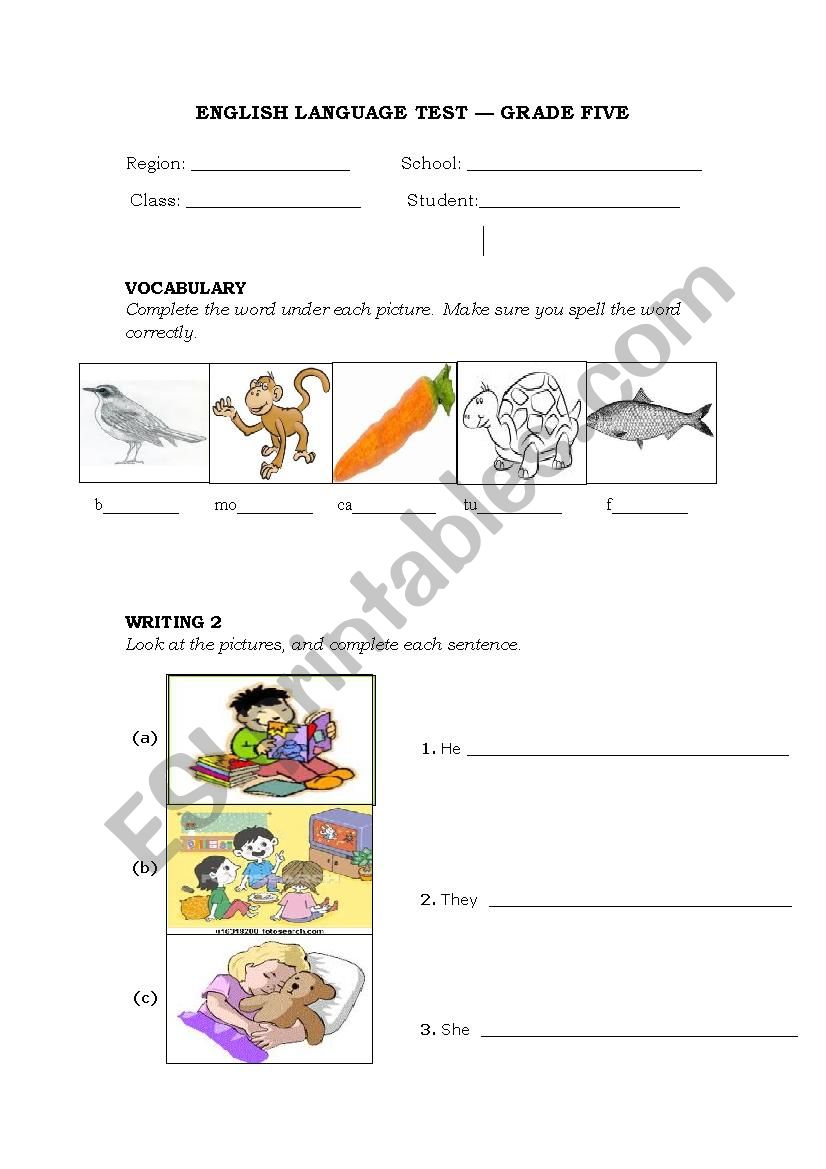 vocabulary and writing worksheet