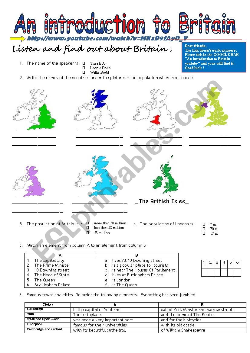 An introduction to Britain (LISTENING) + youtube link