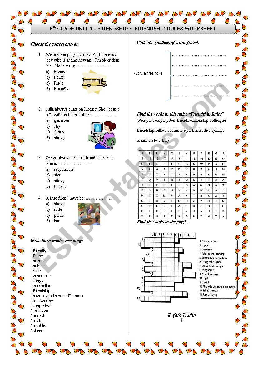 Friendship rules worksheet