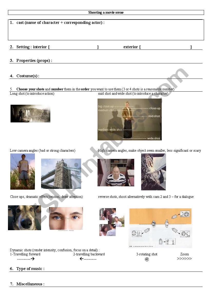 camera angles worksheet