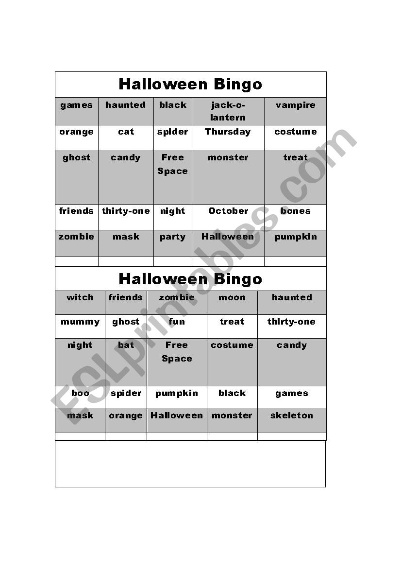 Halloween Bingo worksheet