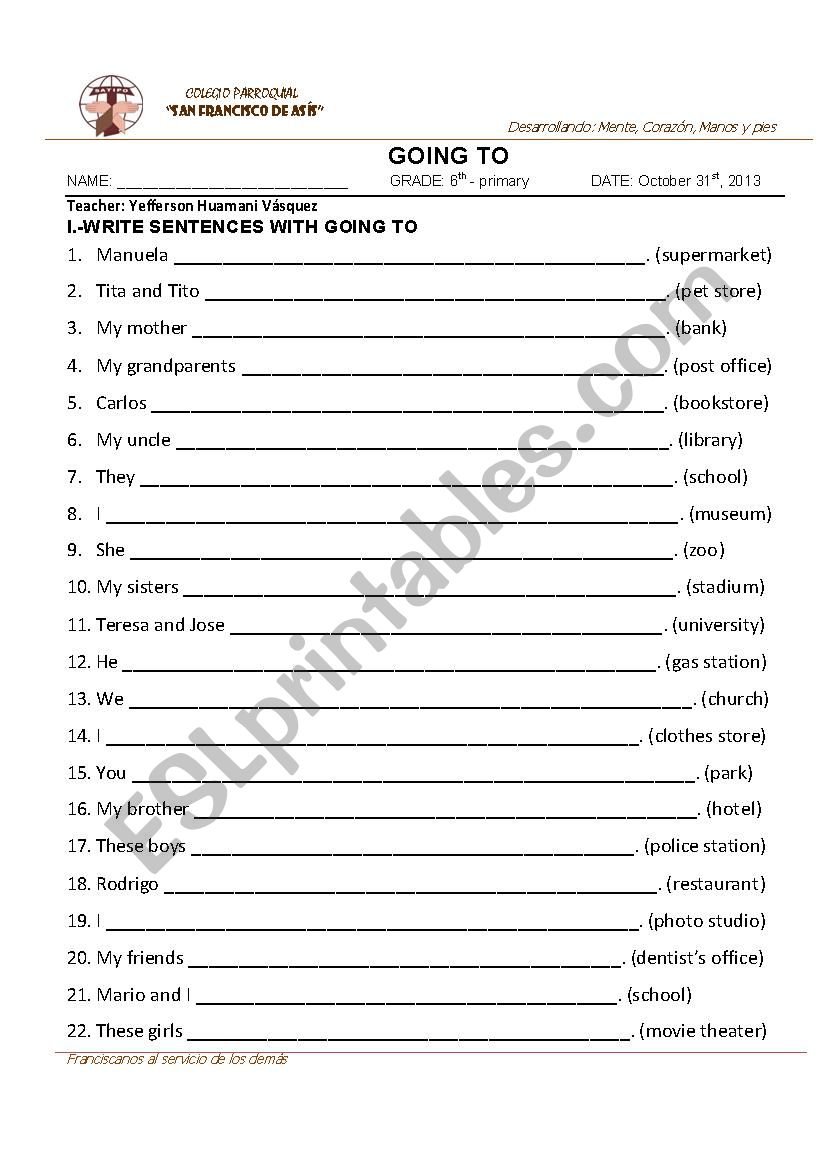 going places worksheet