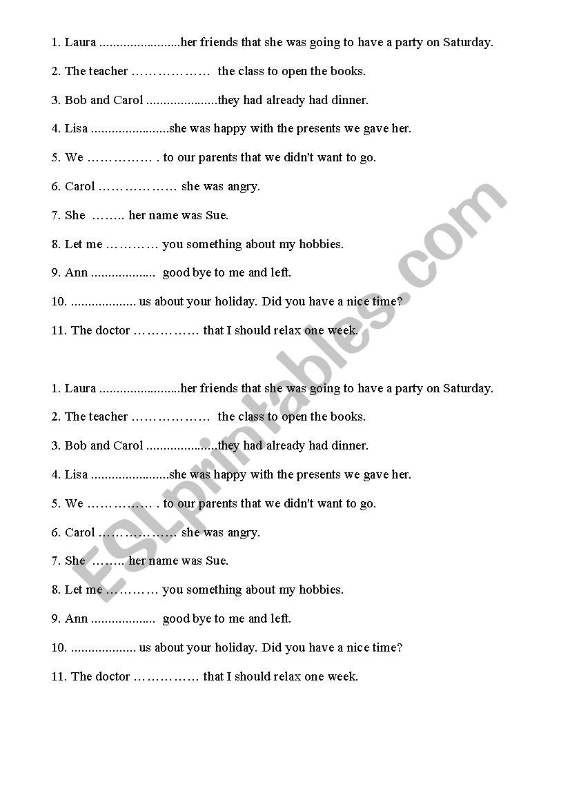 Say and Tell worksheet